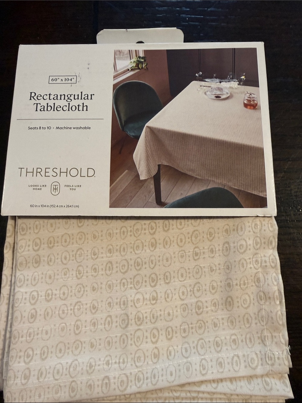 Threshold Beige Rectangular Tablecloth with Subtle Geometric Pattern